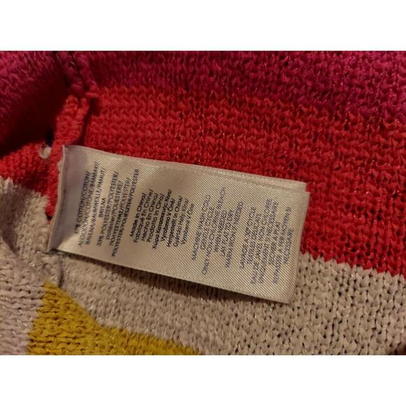 Chaps Sweater, Women's Size Medium Navy Blue Pink Yellow, Striped Bold - Picture 8 of 9